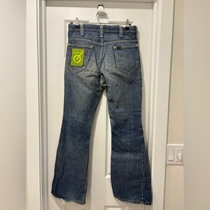 Vintage Lee 1970s Bootcut Flare Patch Denim Jeans Mens 30x29 Talon Zip
